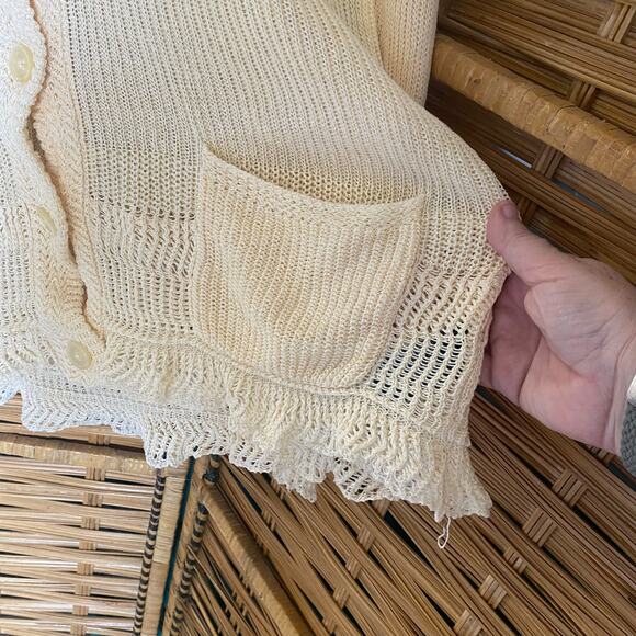 Lauren Ralph Lauren 100% Linen Cream Knit Cardigan Sweater Large coastal grandma - Picture 6 of 8
